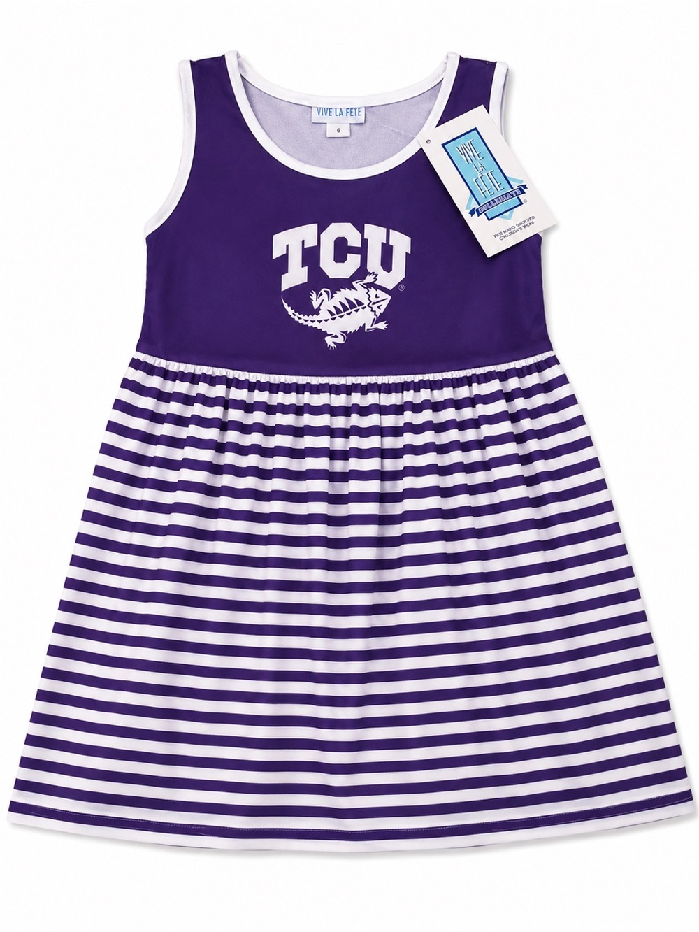 Vive La Fête TCU Horned Frogs Purple Striped Girls Dress NWT Size 6